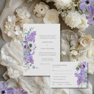 Larissa Elegant Purple Floral All-in-One Wedding Invitation