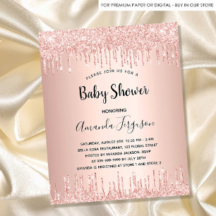 Baby Shower glitter rose gold metal girl Invitation