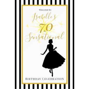 70 & Sensational Birthday Banner Black & Gold