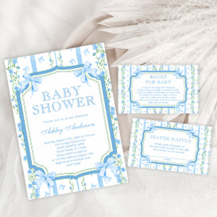 Blue Bow Baby Shower Diaper Raffle Tickets Enclosure Card
