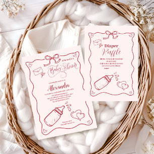Doodle Hand Drawn Bow Baby Shower Invitation