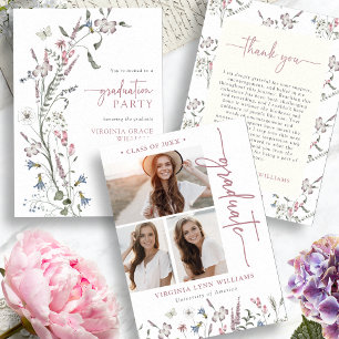 Watercolor Wildflower Graduation Party Invitation