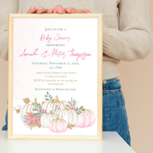 Fall Gold White and Pink Pumpkin Guest Book 