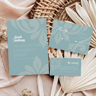 Pewter Blue Tasteful Classic Damask Wedding Invitation