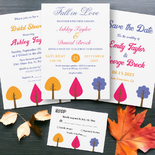 Elegant Whimsical Colourful Rustic Fall Wedding Invitation