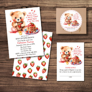 Teddy Bear Strawberry Pancake Brunch Baby Shower  Classic Round Sticker