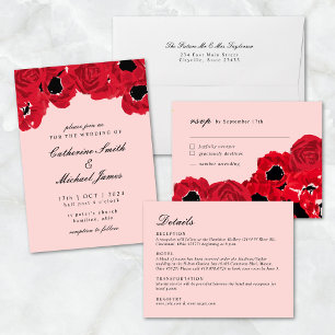 Abstract Roses and Poppies Wedding Invitation