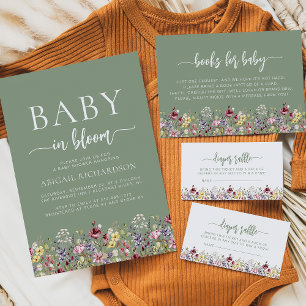 Boho Wildflowers Sage Green Baby Shower Invitation