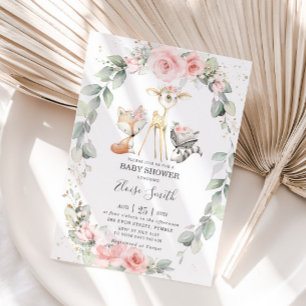 Woodland Pink Floral Save the Date Baby Naming Invitation