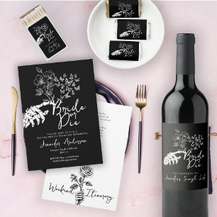 Bachelorette Party Bride or Die Floral Gothic  Wine Label