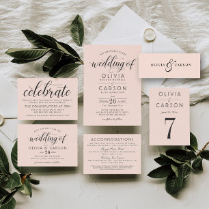 Modern Blush and Black Script Wedding Invitation