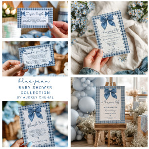 Coquette Bow Blue Jeans Denim Books Baby Shower Enclosure Card