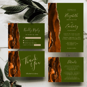 Burnt Orange Agate Olive Green Wedding Details Enclosure Card