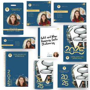 Gold & Blue, Customisable Name and Photo Business  Post-it Notes