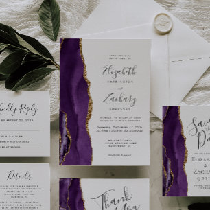 Purple Gold Agate Wedding Flat Thank You Card