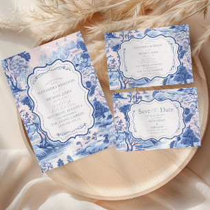 Blue White Chinoiserie Floral Porcelain Wedding Enclosure Card