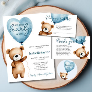 We Can Bearly Wait Boy Baby Shower  Classic Round Sticker