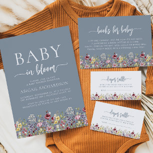 Boho Wildflowers Dusty Blue Baby Shower Invitation