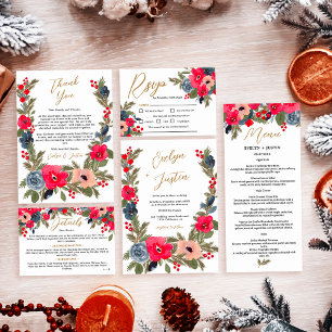 Rustic Winter Floral Watercolor Wedding rsvp Invitation