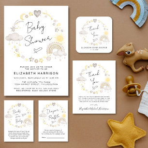 Boho Rainbow Watercolor Baby Sprinkle Invitation
