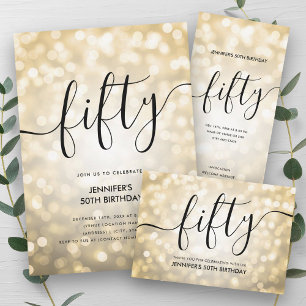 Modern Script Gold Glitter Lights 50th Birthday  Classic Round Sticker