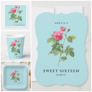 Sweet Sixteen Vintage Rose Flower Botanical Chic Invitation