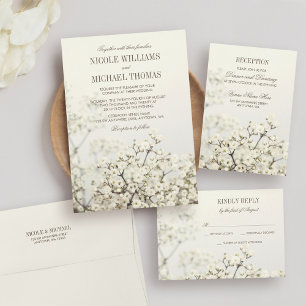 Soft Vintage Baby's Breath Wedding Invitations