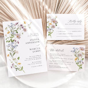 Lavender Wildflower Spray Refined Wedding Invitation