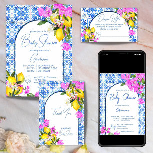 Baby Shower Blue Tiles Lemons bougainvillea Napkin