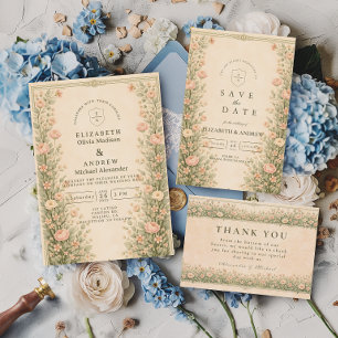 Vintage Rose Garden Arch Wedding Invitation