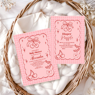 Doodle Cherry Bow Bow Baby Shower Invitation