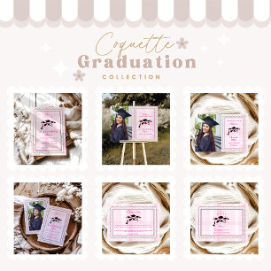 Coquette Photo Pink  Bow Graduation Invitation