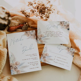 Modern Boho Dusty Blue Script Wedding Invitation