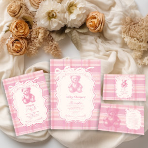 Coquette Gingham French Teddy Bear Baby Shower Napkin
