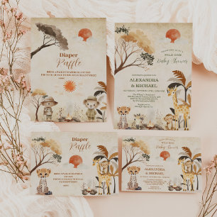 Wild One Safari Animals Boy Baby  Raffle Diapper Enclosure Card