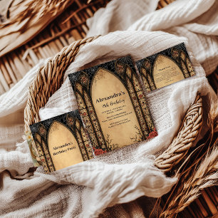 Gothic Stained Arch Rose Birthday Invitation