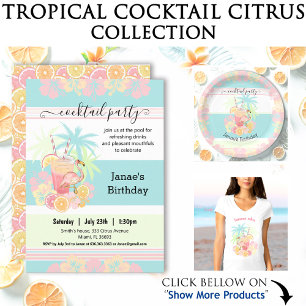 Tropical Cocktail and Flamingo Monogram Name Beach Towel