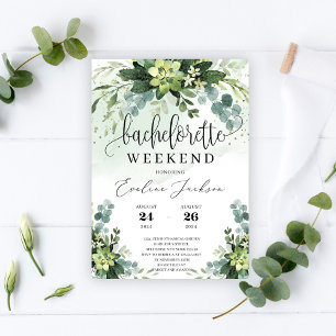 Greenery succulent boho gold glitter sparkles invitation
