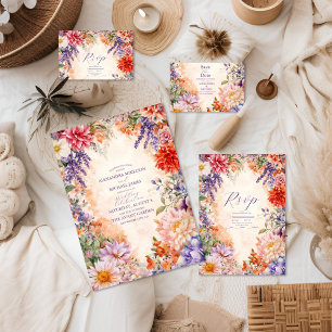Boho Victorian Royal Floral Wedding  All In One Invitation