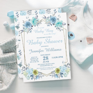 Pretty Blue Floral It's a Boy Baby Shower Invitati Envelope