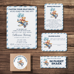 Teddy Bear Aeroplane Balloons Boy Baby Shower Invitation