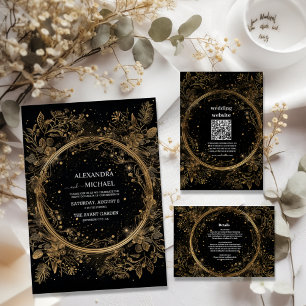 Mystical Celestial Black and Gold Wedding RSVP Card