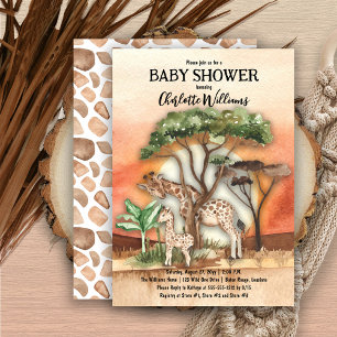 Mother and Baby Giraffe Safari Baby Shower Invitation