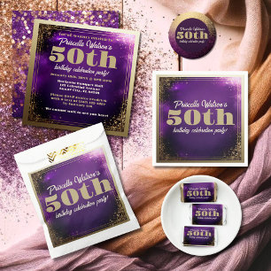 Sparkling Glitter Purple and Gold Birthday Party Paper Plate
