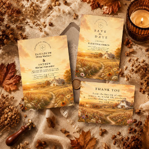 Elegant Autumn Wildflower Wedding Thank You Card