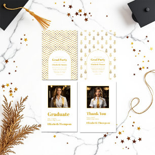 Elegant Gold and White Graduation Party Photo Invitation