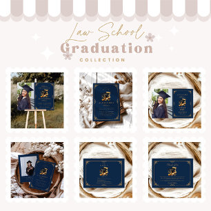 Photo Law School Graduation Modern Navy Blue Gold Announcement