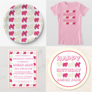 Pink Animal Crackers Cookies Circus Birthday Party Invitation