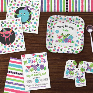 3 Matching Colorful & Cool Monster Patterns Wrapping Paper Sheet