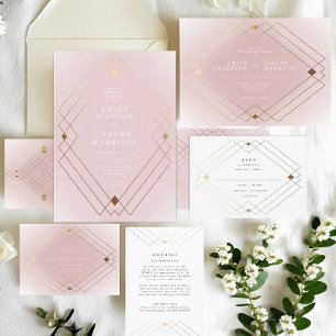 Gold Diamond Pink Geometric Deco Gatsby Wedding Invitation